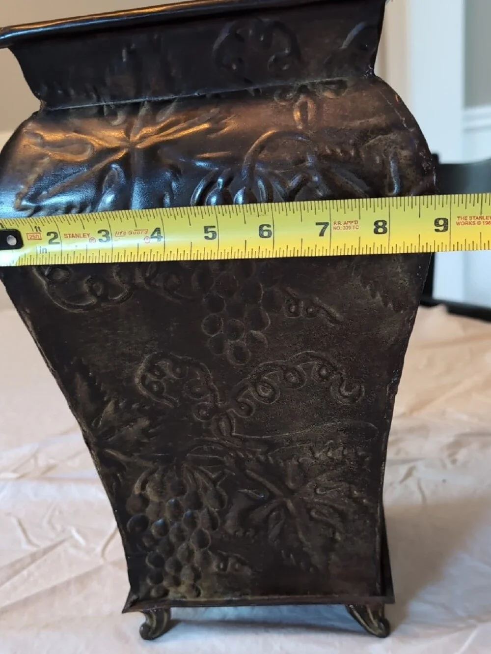 Pottery Barn Embossed Metal Vase - Brown with Subtle Gold Highlights